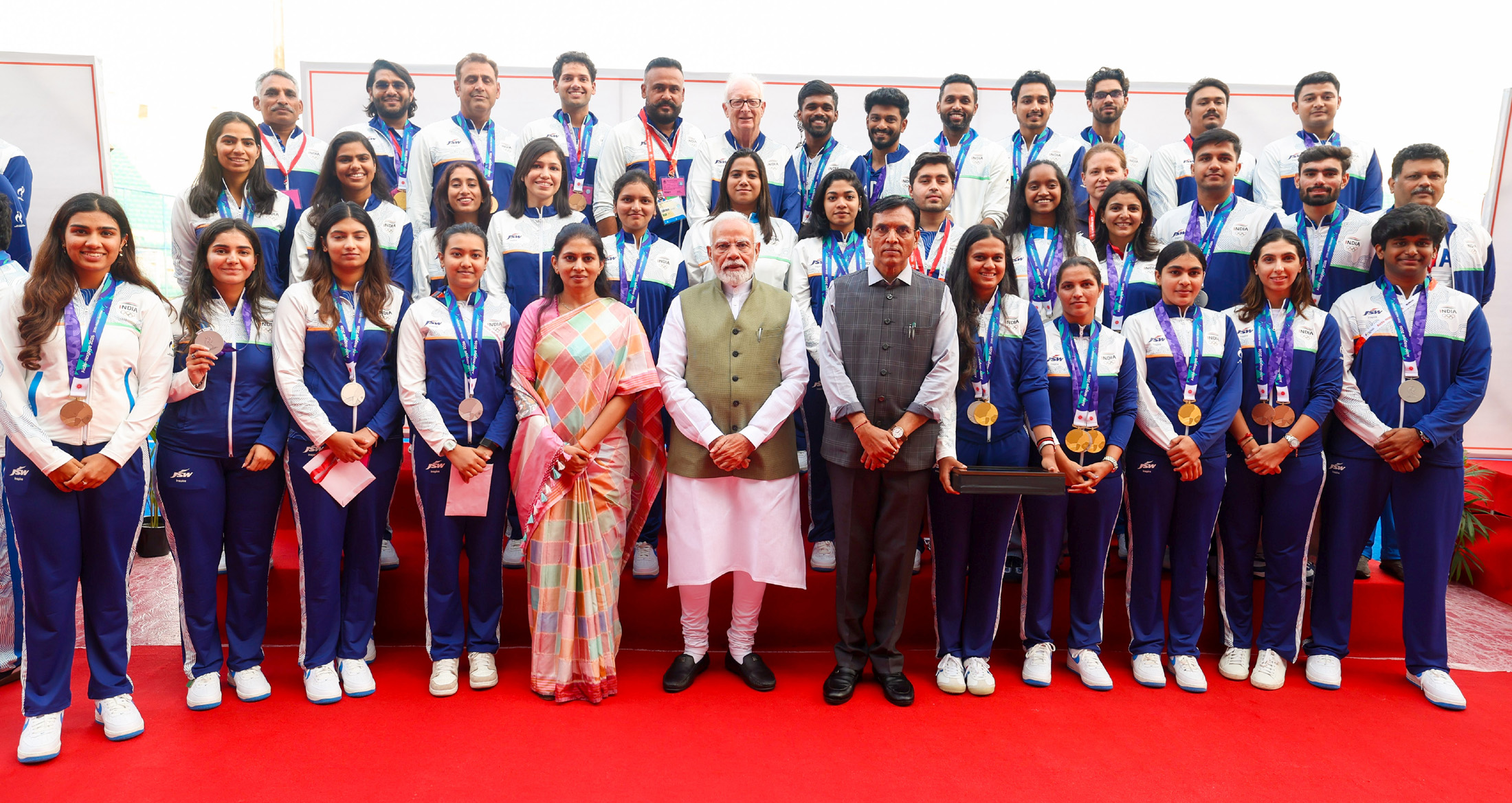 PM Photographed with Indian Contingent for Asian Games 2026