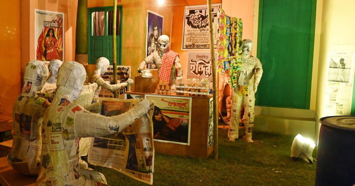 Arambagh Durga Puja Showcases Artistic Tribute to Print Media Through Recycled Newspapers