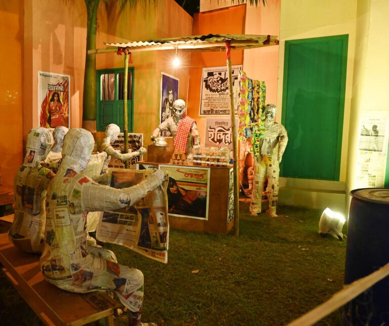 Arambagh Durga Puja Showcases Artistic Tribute to Print Media Through Recycled Newspapers