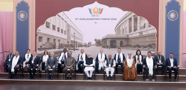 PM Narendra Modi Joins Visiting Delegations at 12th BRICS Parliamentary Forum in New Delhi